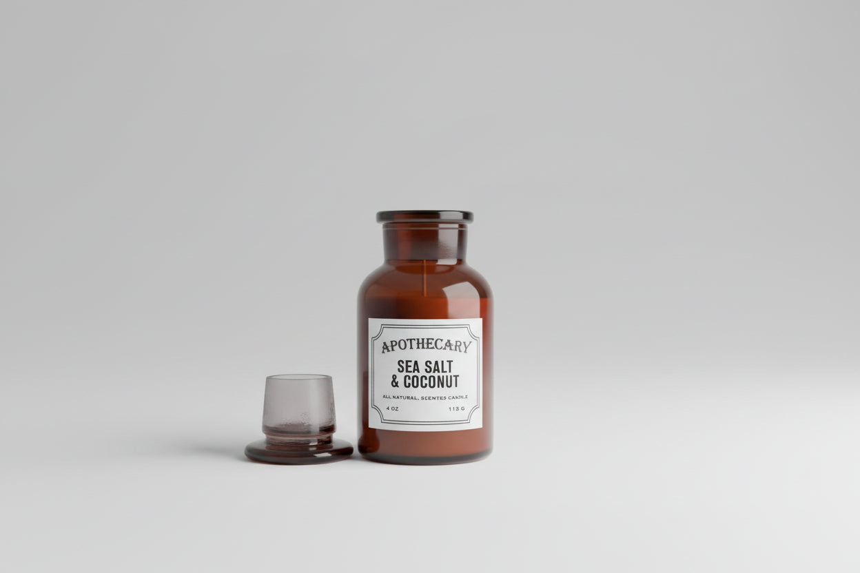 duftelys i apotekerglass / brunt medisin glass