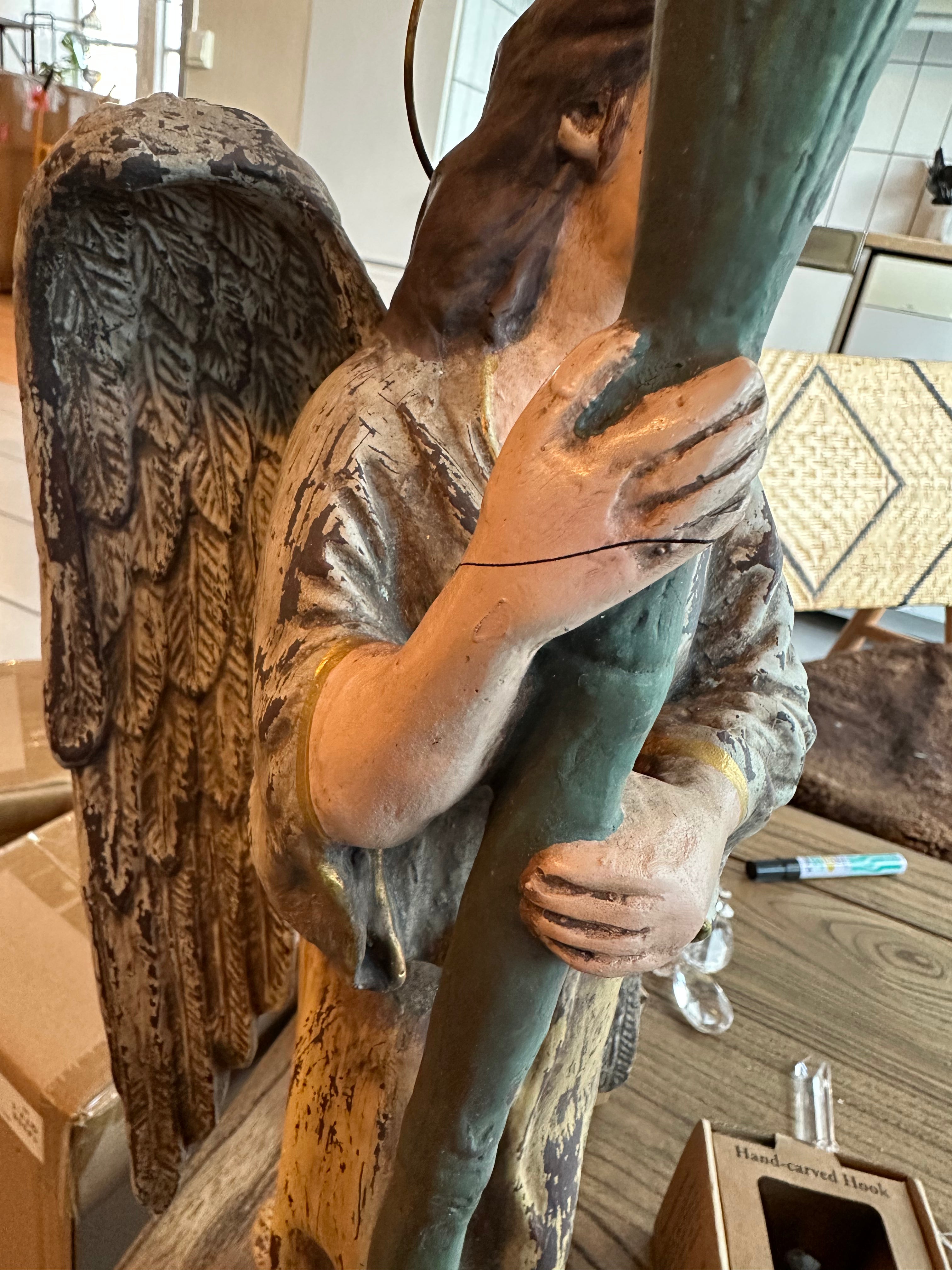 Lysestake, Rustikk Engel - 52cm (Skade)