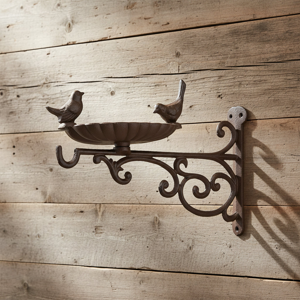 ampelkrok med fuglebad laget i støpejern