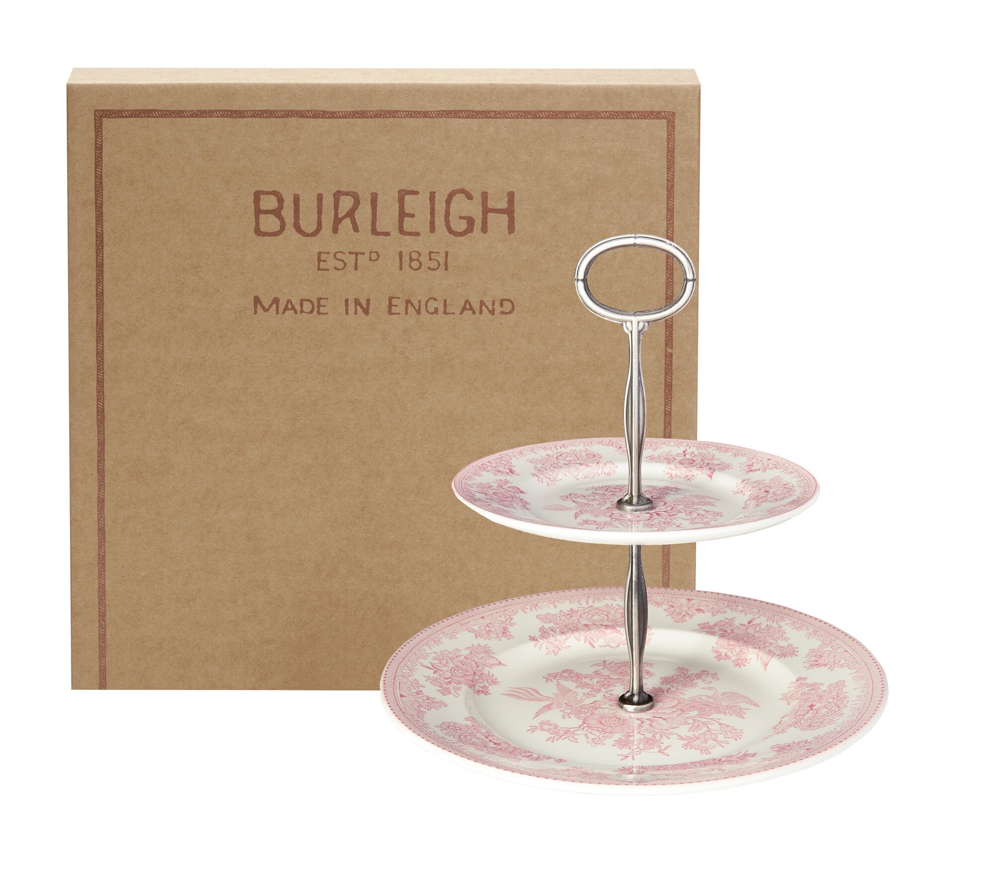 etasjefat burleigh pink asiatic pheasants rosa kakefat 2 Tier Cake Stand