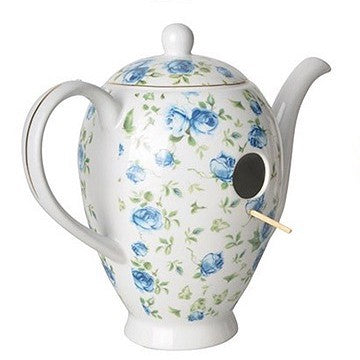 fuglebur kaffekanne kanne keramikk blå blomster porselen