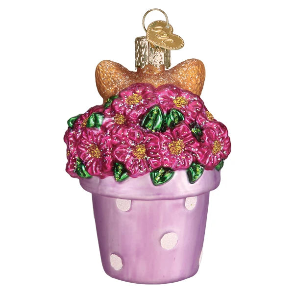 Julekule Katt i Blomsterpotte, Glass - 8,5cm