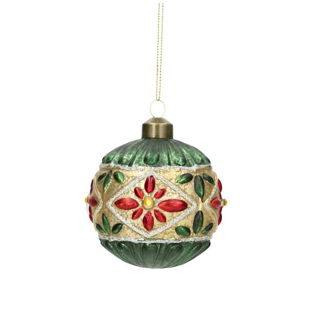 julekule grønn retro blomst - gammeldags design