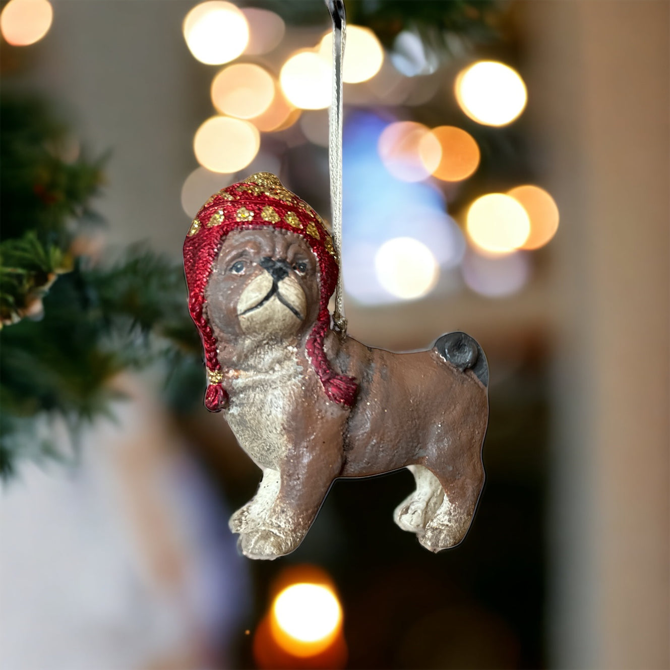 julepynt mops søt hund dekorasjon juletre
