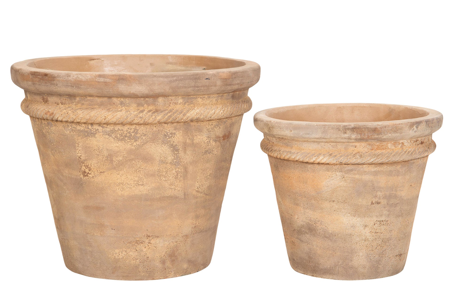 klassisk stor krukke av terrakotta med stor åpning