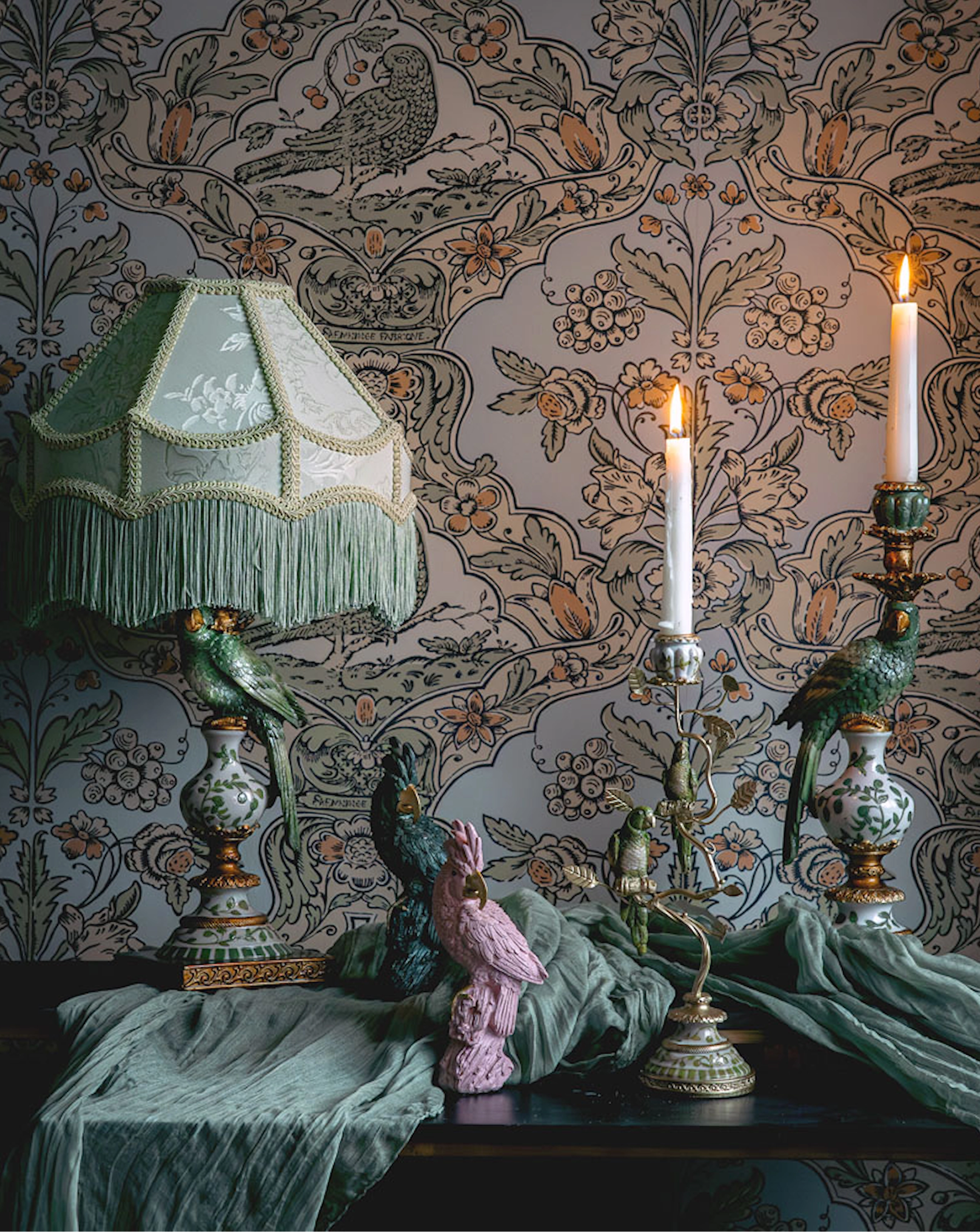 lampeskjerm grønn romantisk vintage retro