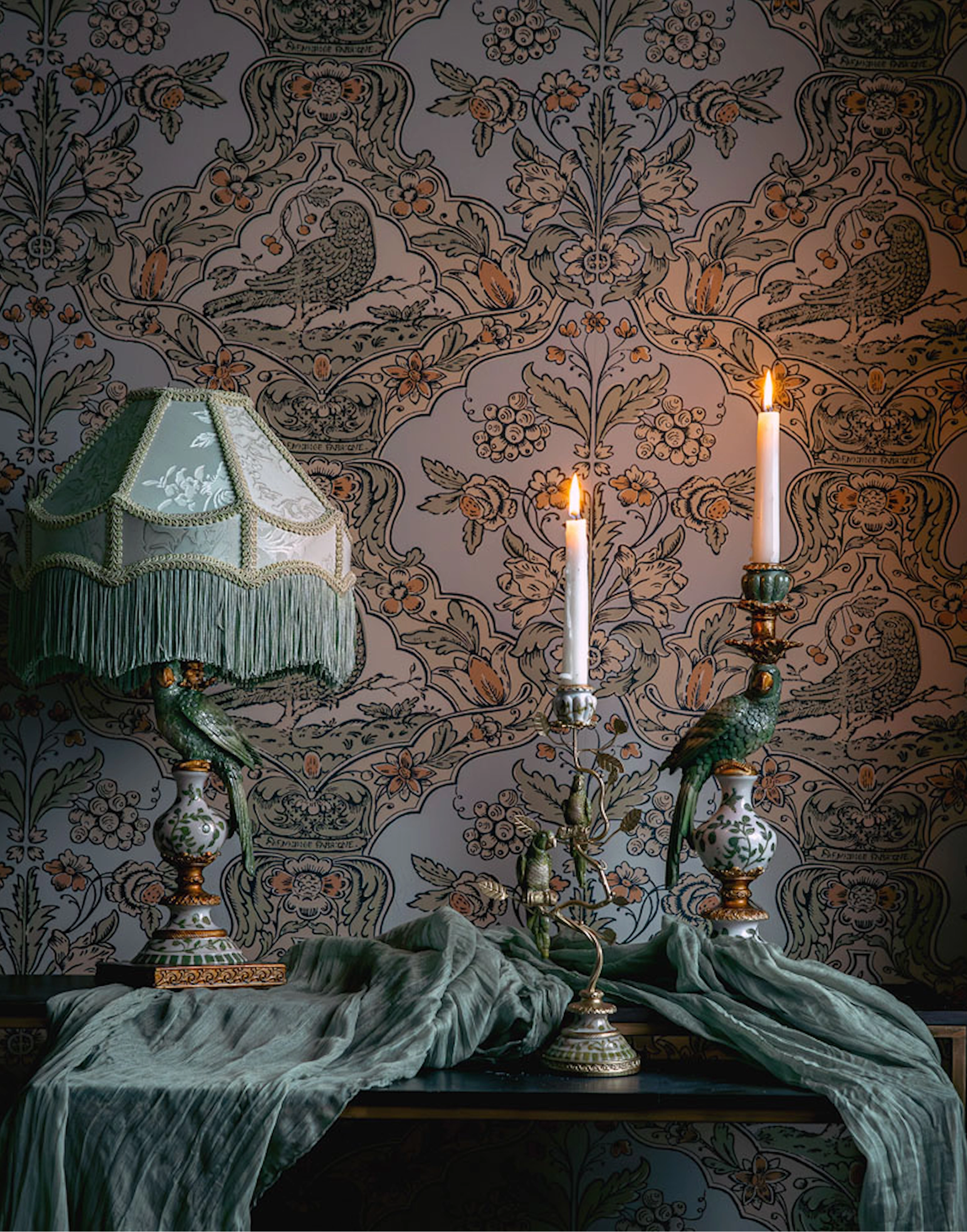 lampeskjerm grønn romantisk vintage retro