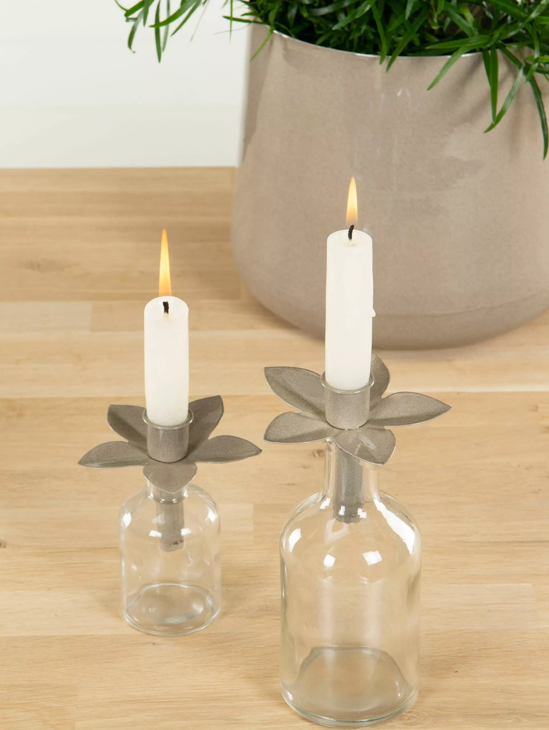 lysholder flaske sand beige stearinlys lys