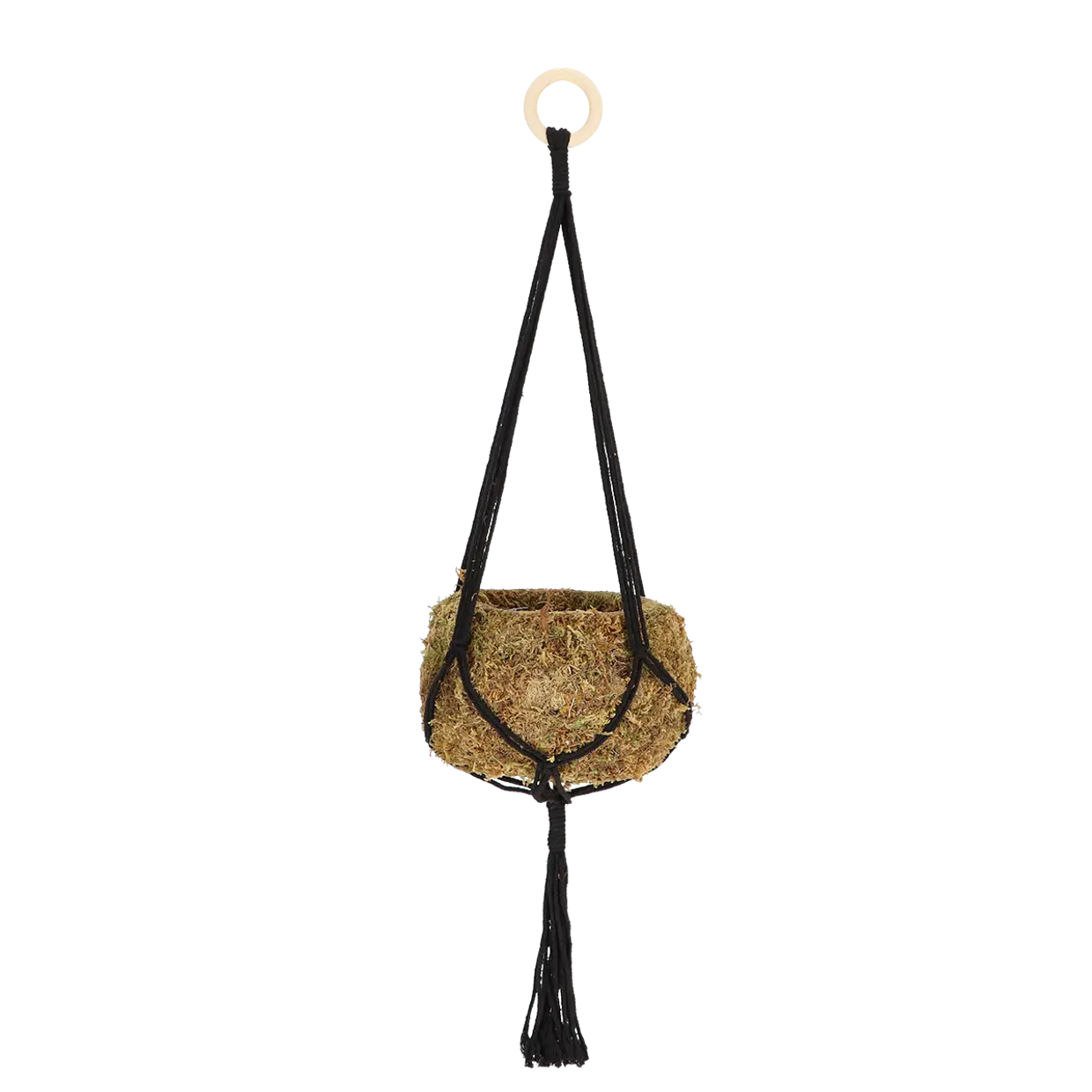 svart makrame oppheng til potter og planter