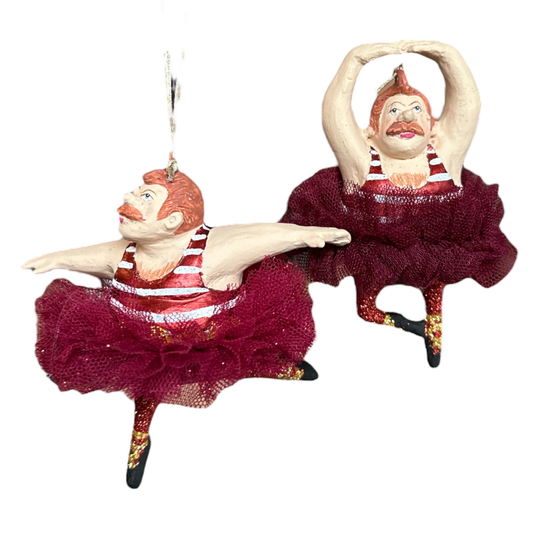 mannlig ballerina figur kraftig morsom tjukk fat man juletrepynt humor