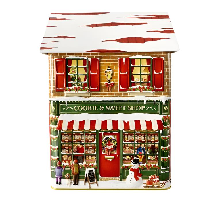 metallboks kakeboks hus juledekor julepynt