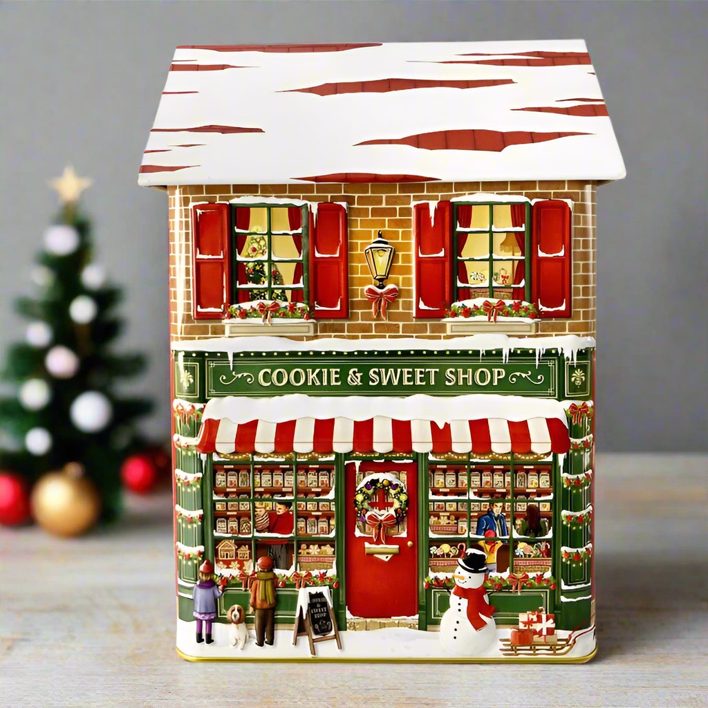 Metallboks Hus, Julemotiv - 21cm