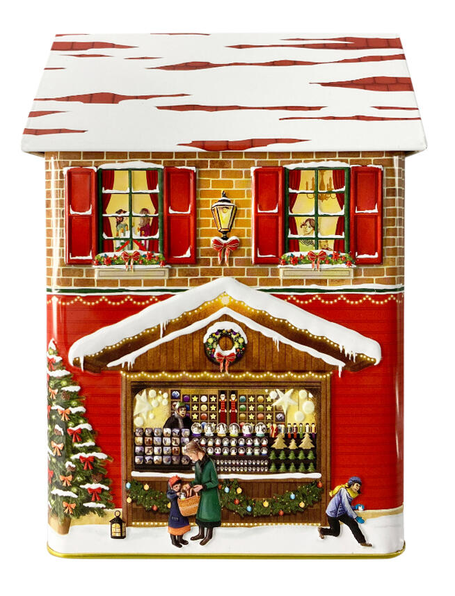 metallboks kakeboks hus juledekor julepynt