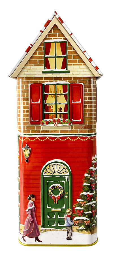 metallboks kakeboks hus juledekor julepynt