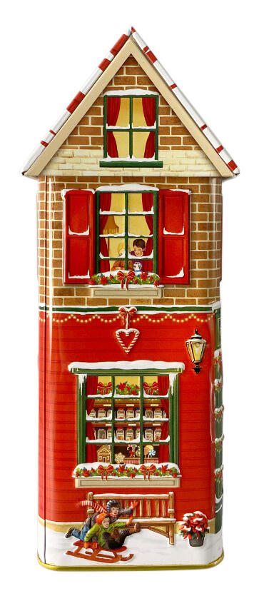 Metallboks Hus, Julemotiv - 21cm