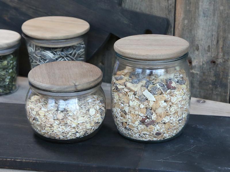 oppbevaringsglass glass trelokk oppbevaring frø nøtter korn syltetøy