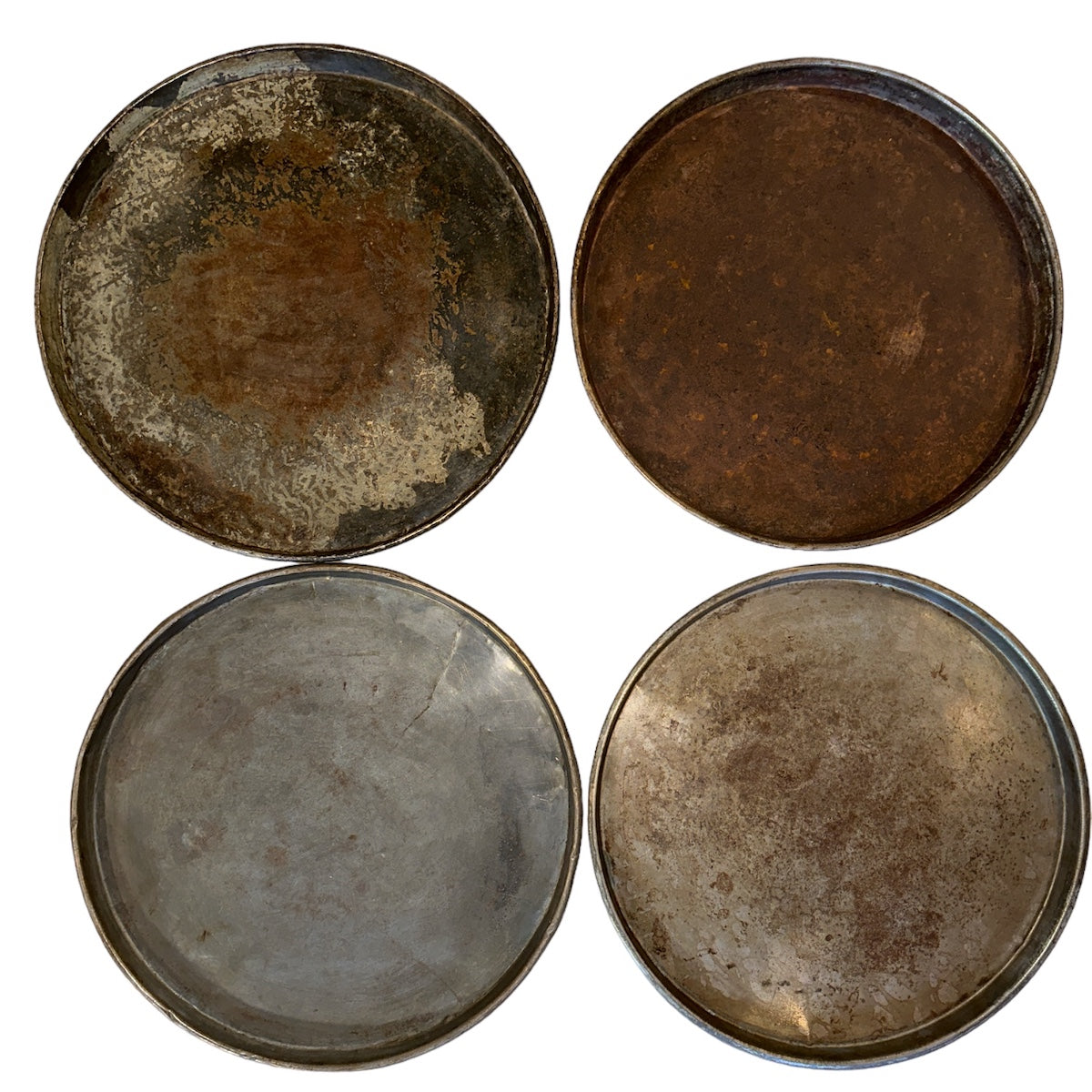 rundt metallfat metallbrett rustikk gammelt