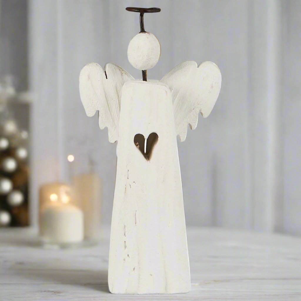 rustikk liten engel hvit julepynt juledekorasjon