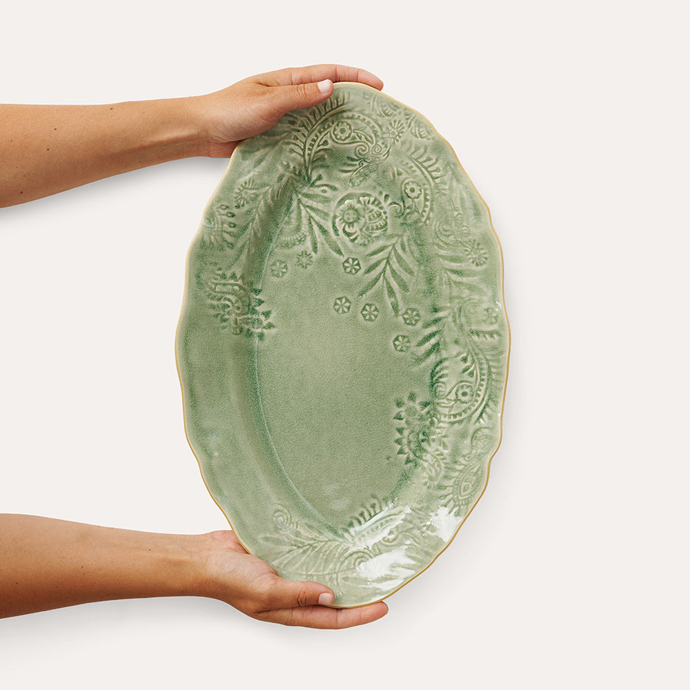 sthål serveringsfat antikk grønn antique arabesque 112209