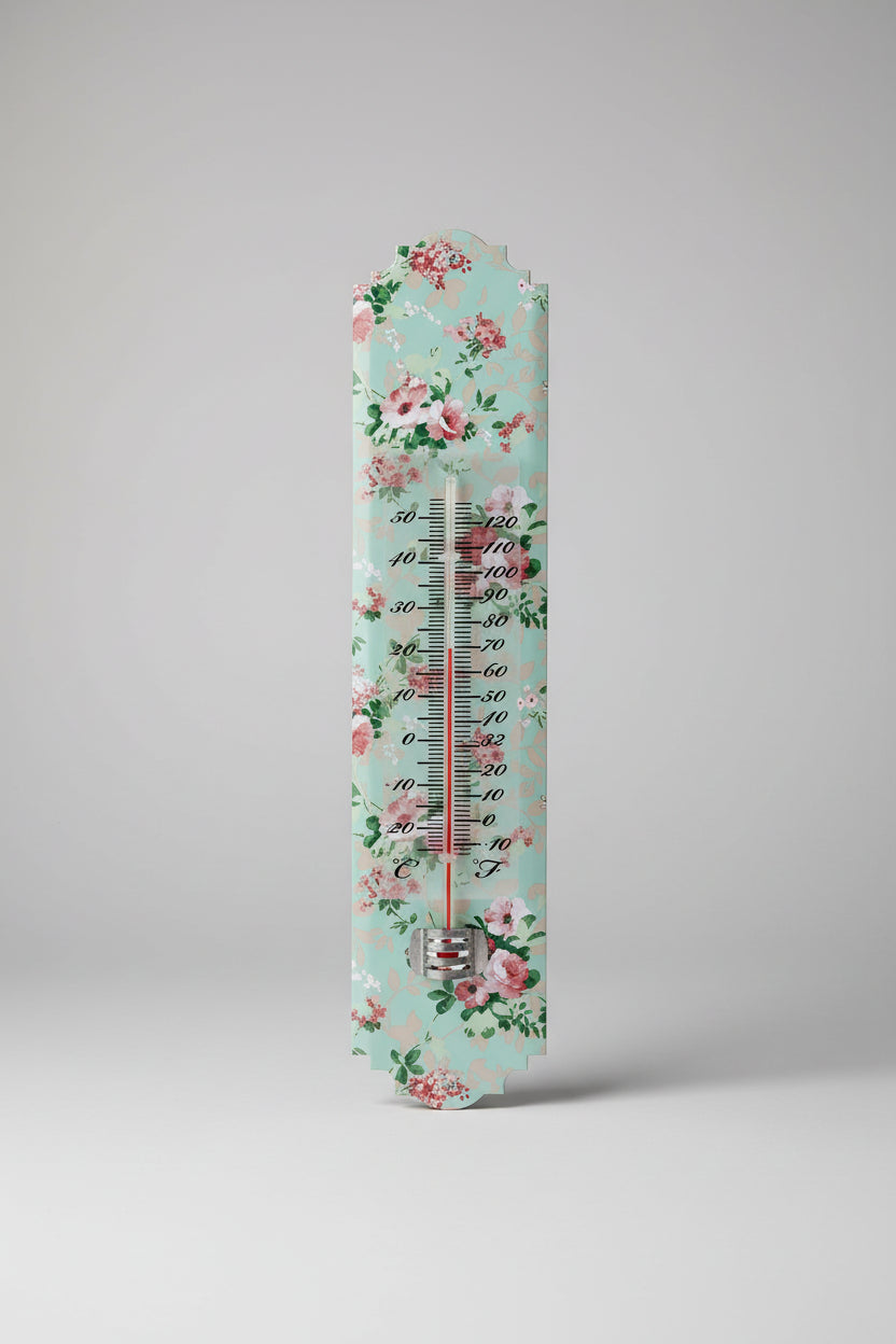 søt termometer dekorert emd roser og blomster