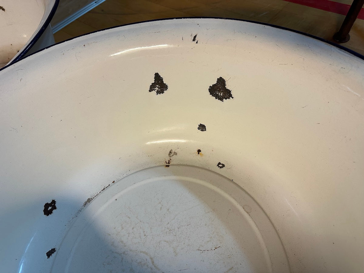 Stor Vintage Emaljebalje, Hvit - Ø65cm