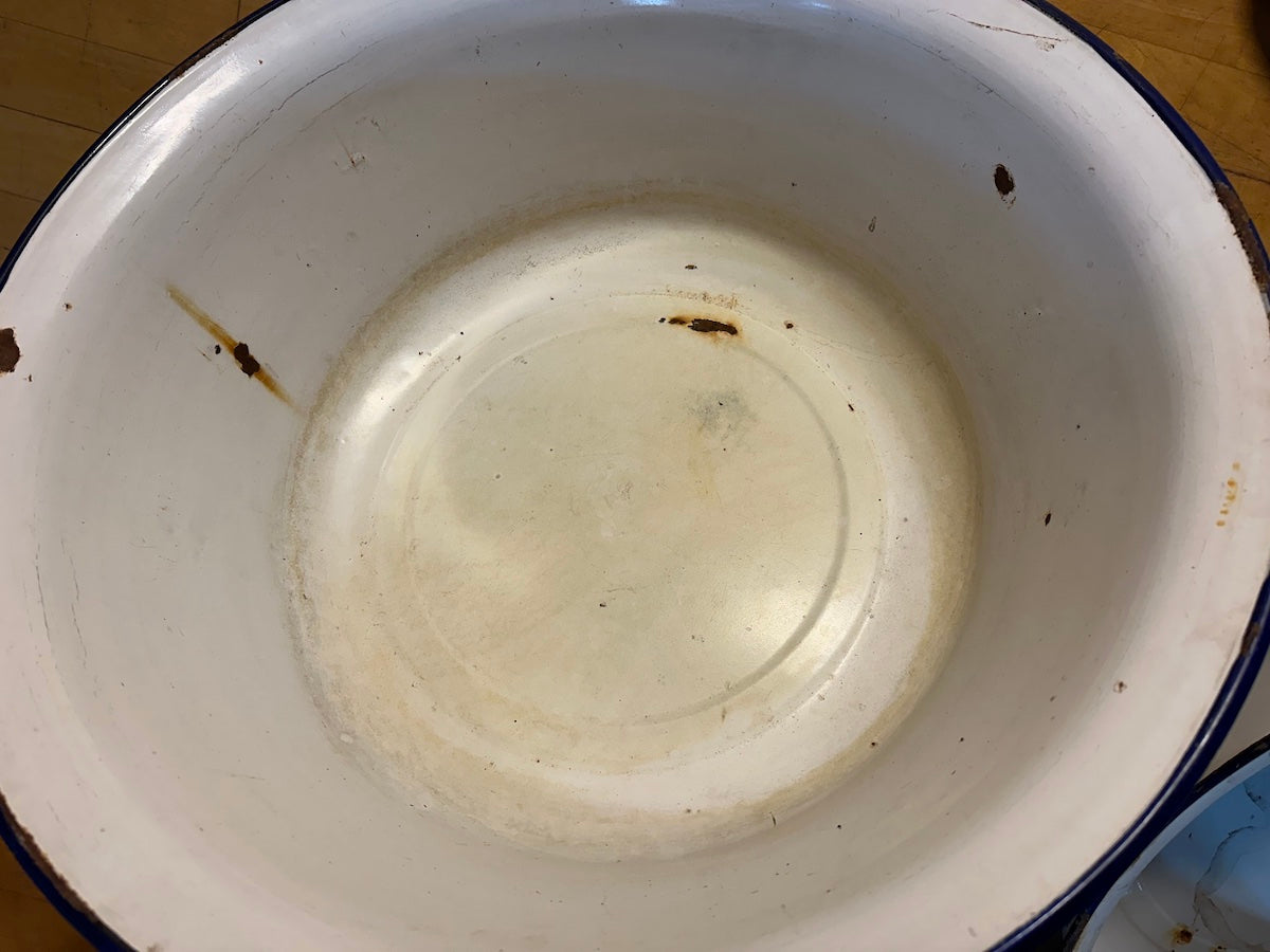 Stor Vintage Emaljebalje, Hvit - Ø65cm