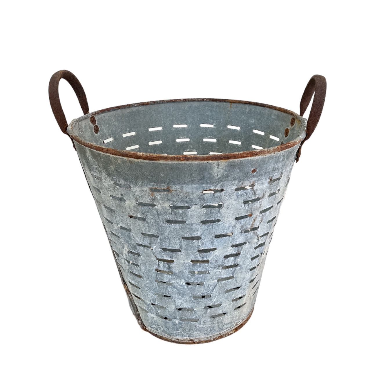 vintage gammel olivenkurv metall sink plante kasse
