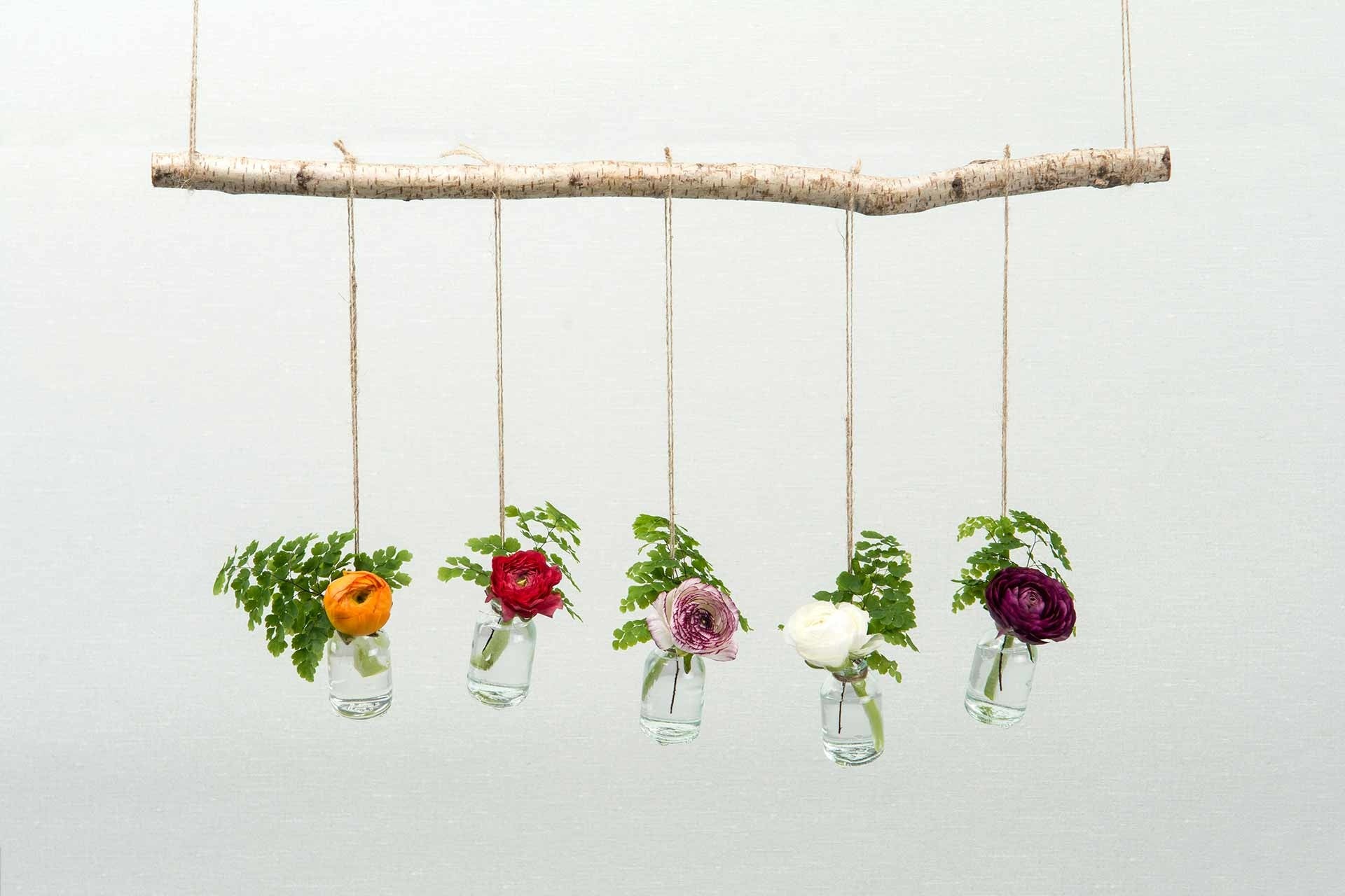 apoterkerglass liten glassflaske vase blomster hengende