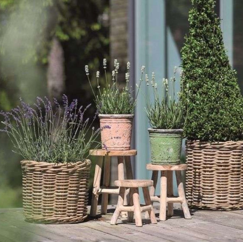 blomsterkrakk mini krakk blomster planter rustikk treverk teak skammel