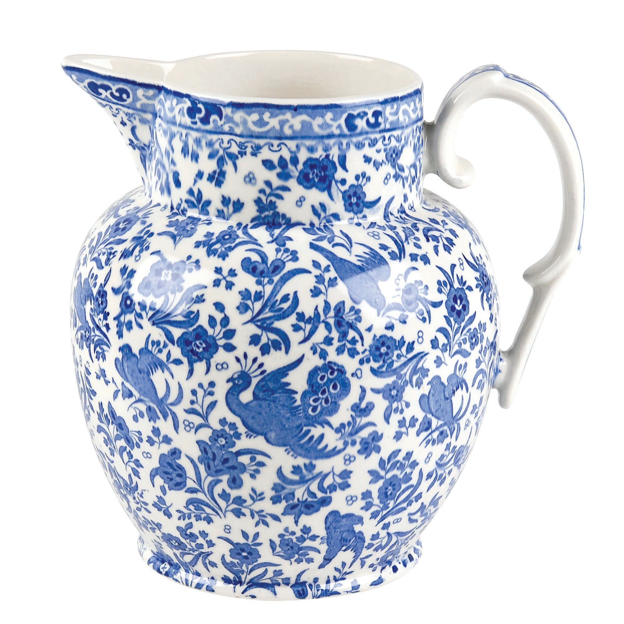burleigh mugge kanne etruscan blue regal peacock påfugl blått engelsk pottery porselen