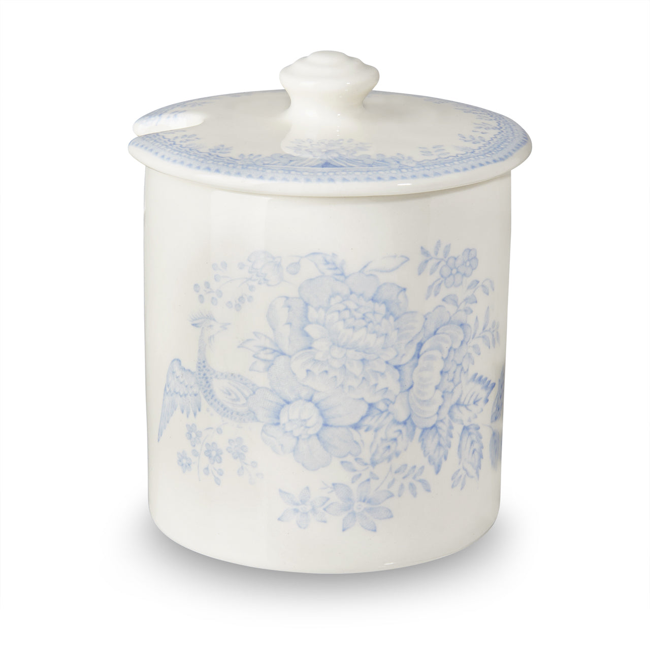 burleigh syltetøykrukke syltetøy glass blue Asiatic Pheasants Cov'd Jam