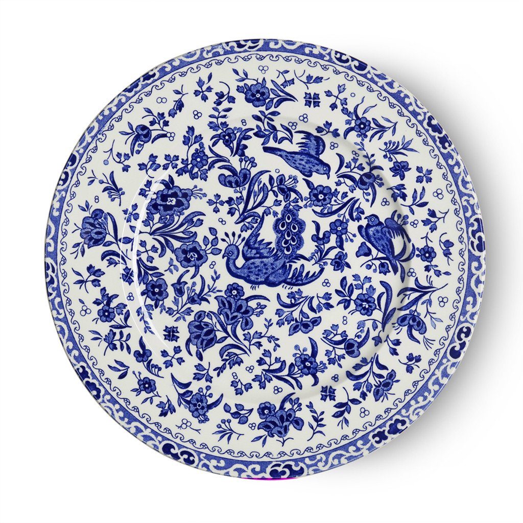 burleigh tallerken blue regal peacock plate 22cm blått engelsk pottery påfygl