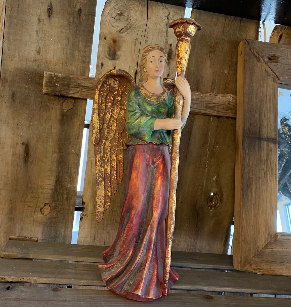 engel lysestake stor rustikk rød grønn jul julepynt filipiniana