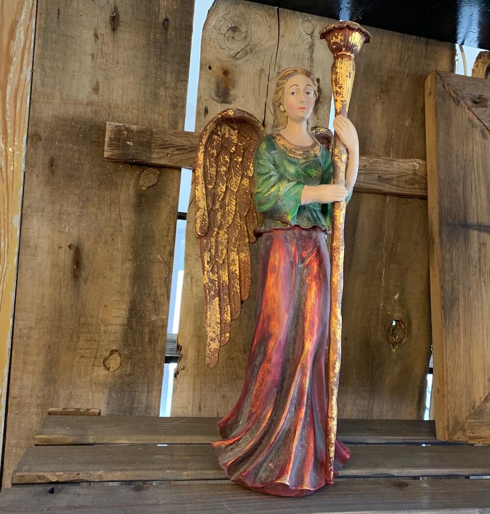 engel lysestake stor rustikk rød grønn jul julepynt filipiniana