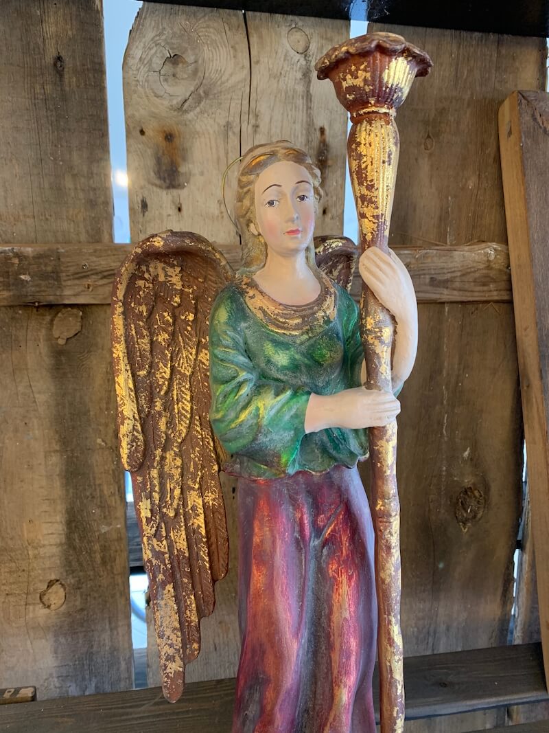 engel lysestake stor rustikk rød grønn jul julepynt filipiniana