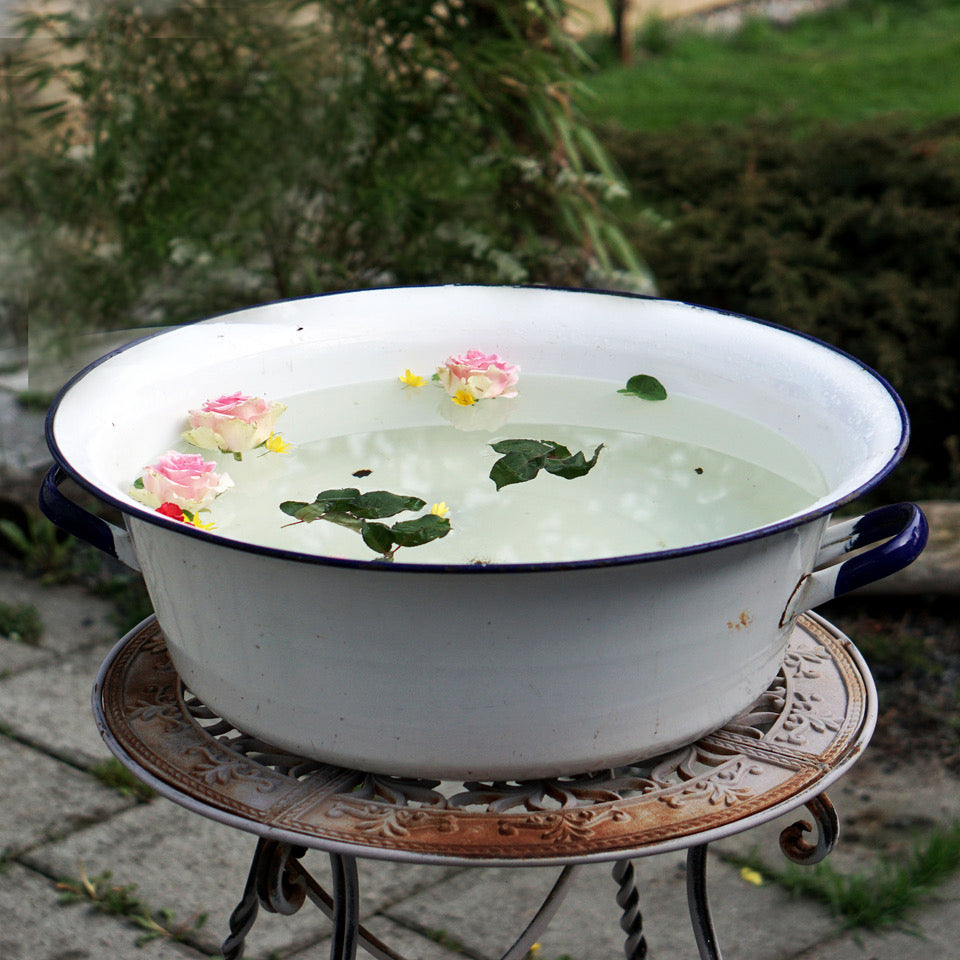 Stor Vintage Emaljebalje, Hvit - Ø65cm