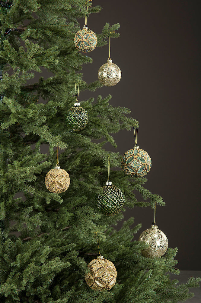 julekule glass gull brun glitter perler alot 24393