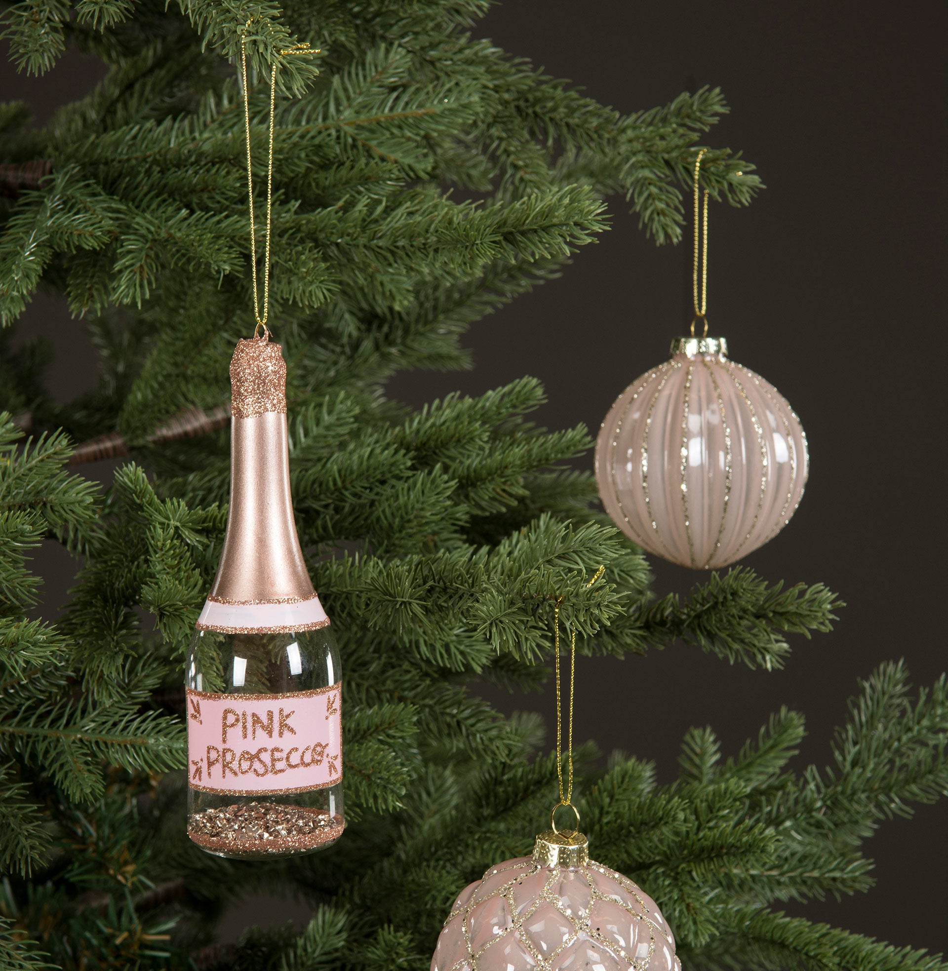 julekule glass prosecco hengende mini liten pynt dekorasjon alot 24398