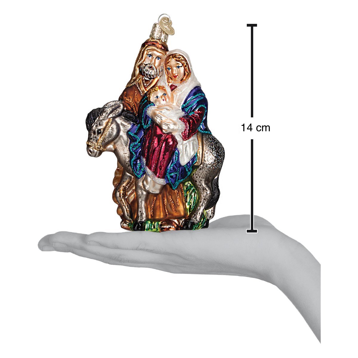 Juletrepynt Josef, Maria og Jesubarnet, Glass - 14cm