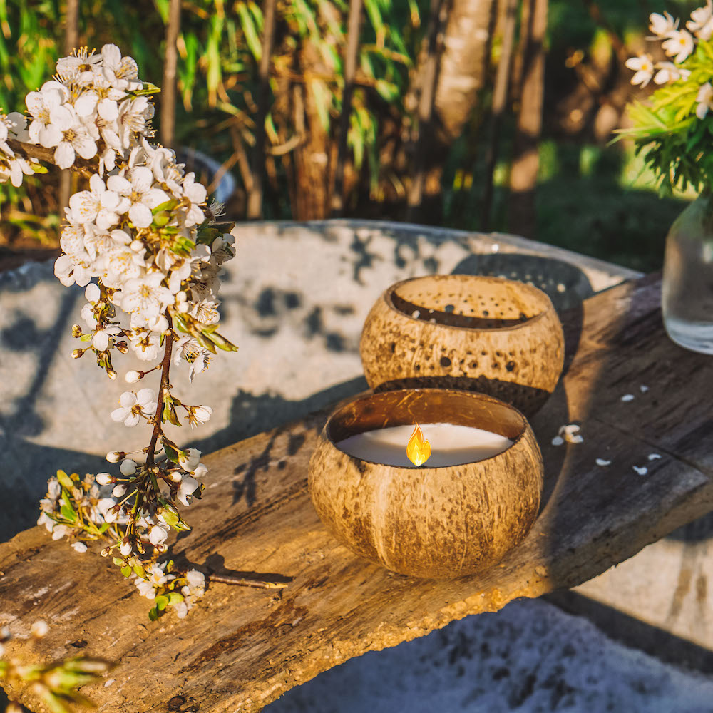 kokosnøttskall kokosnøtt telys duftelys skall