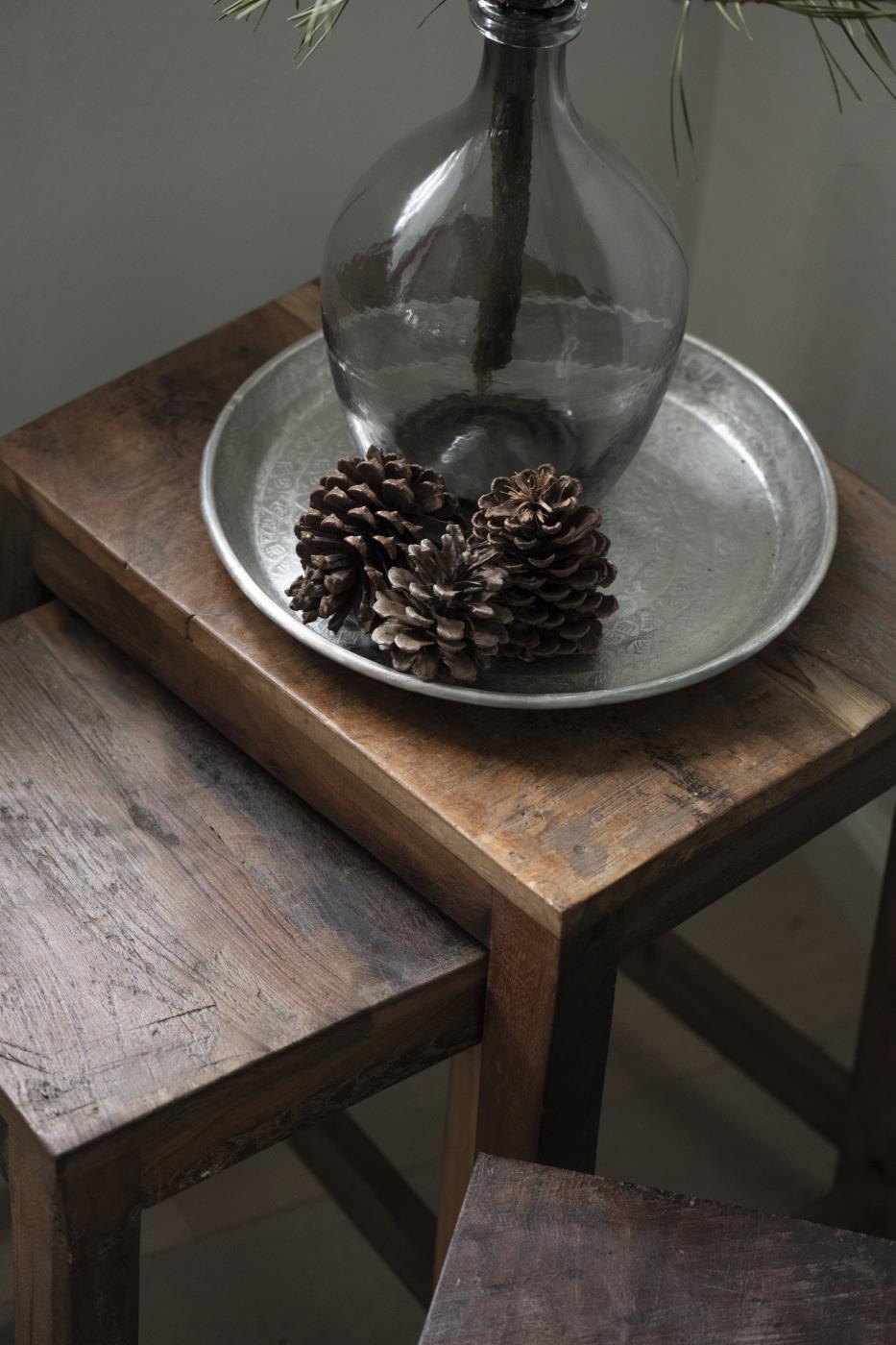 krakk rustikk treverk sidebord nattbord taburet 2138-00