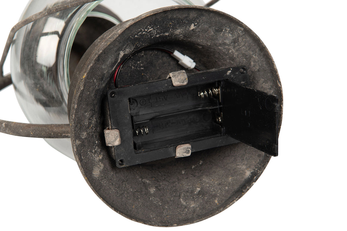 Lykt Batteri, Antikk Grønn - H29cm