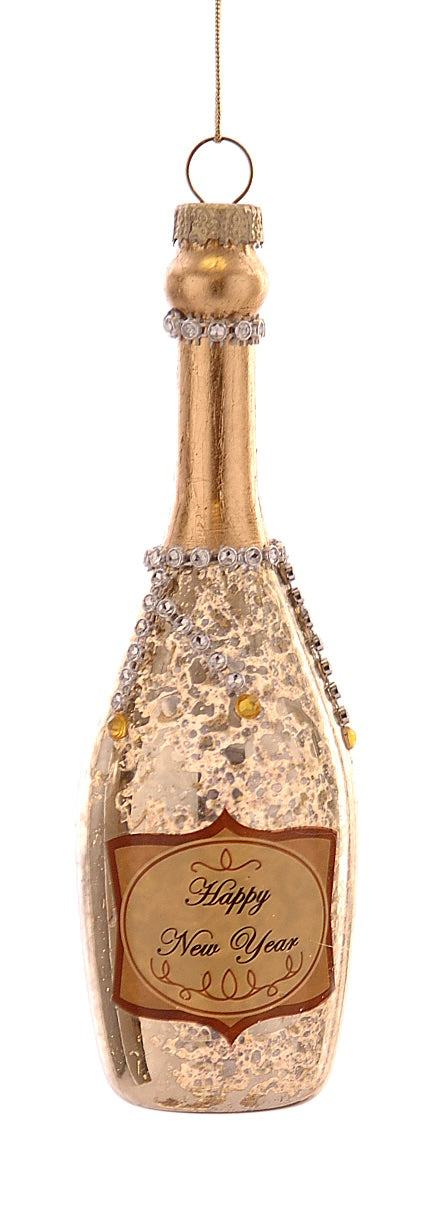 Champagneflaske Gyllen ⎜Julekule Glass - 14cm