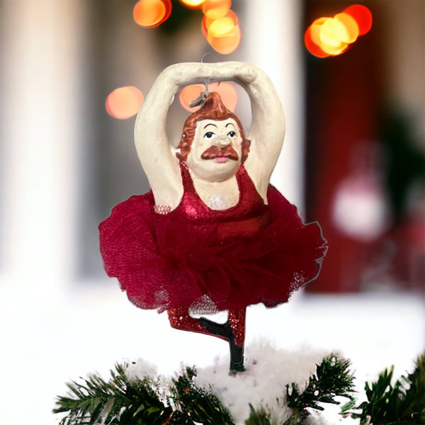 danser ballerina tjukk mann skjørt julepynt juletrepynt juletre humor morsom nettbutikk