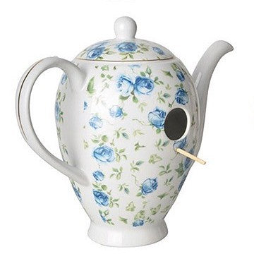fuglebur kaffekanne kanne keramikk blå blomster porselen 