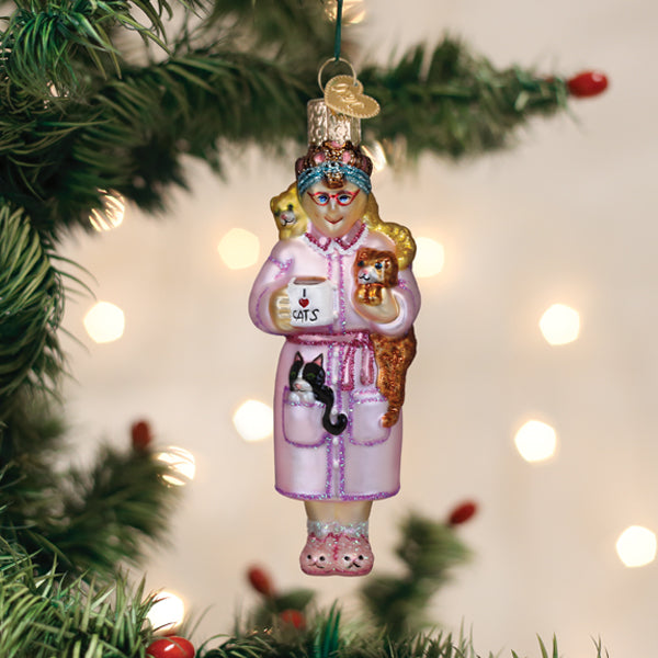 glassornament kattedame - glass julekule