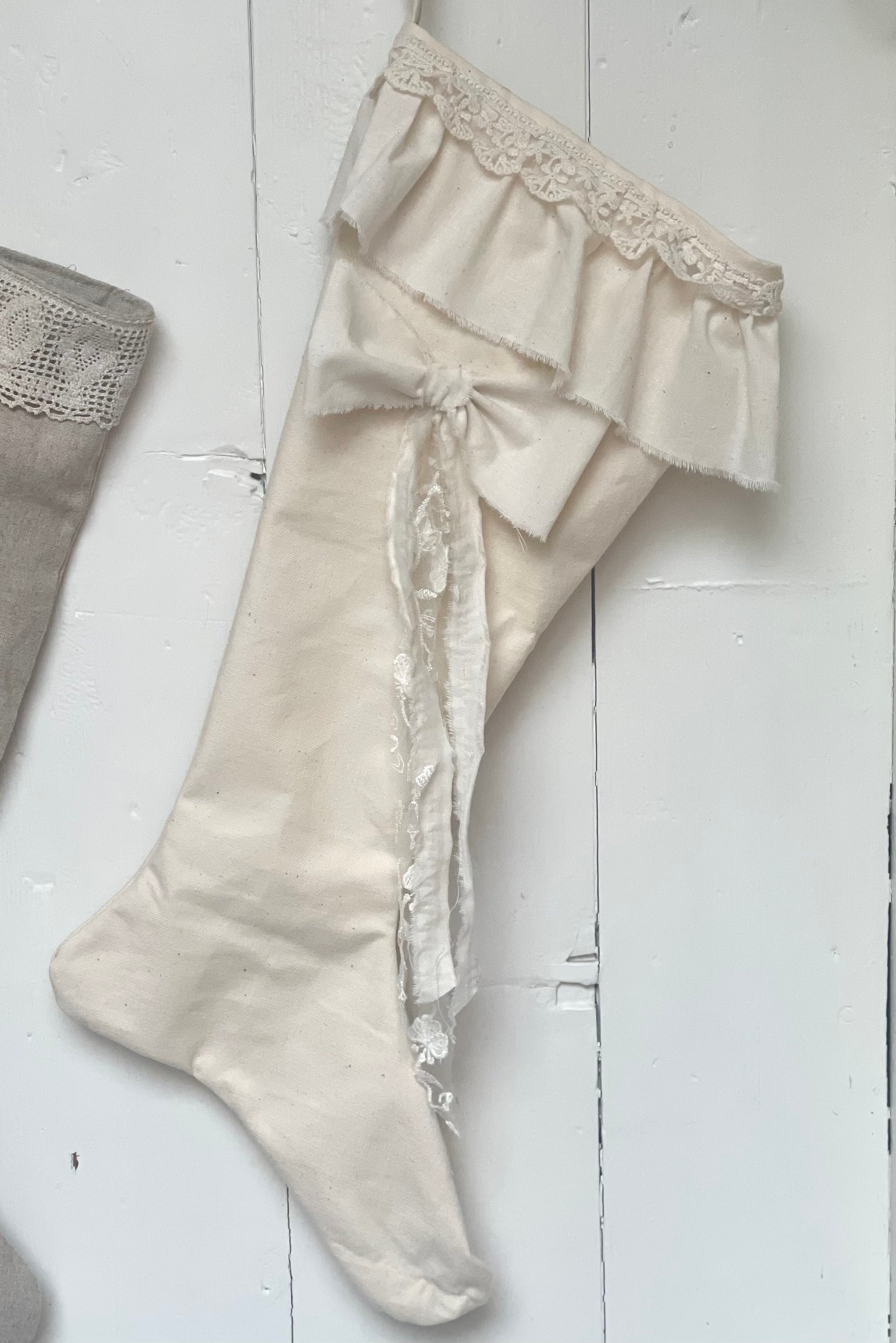 hvit krem julestrømpe nostalgisk vintage vakker