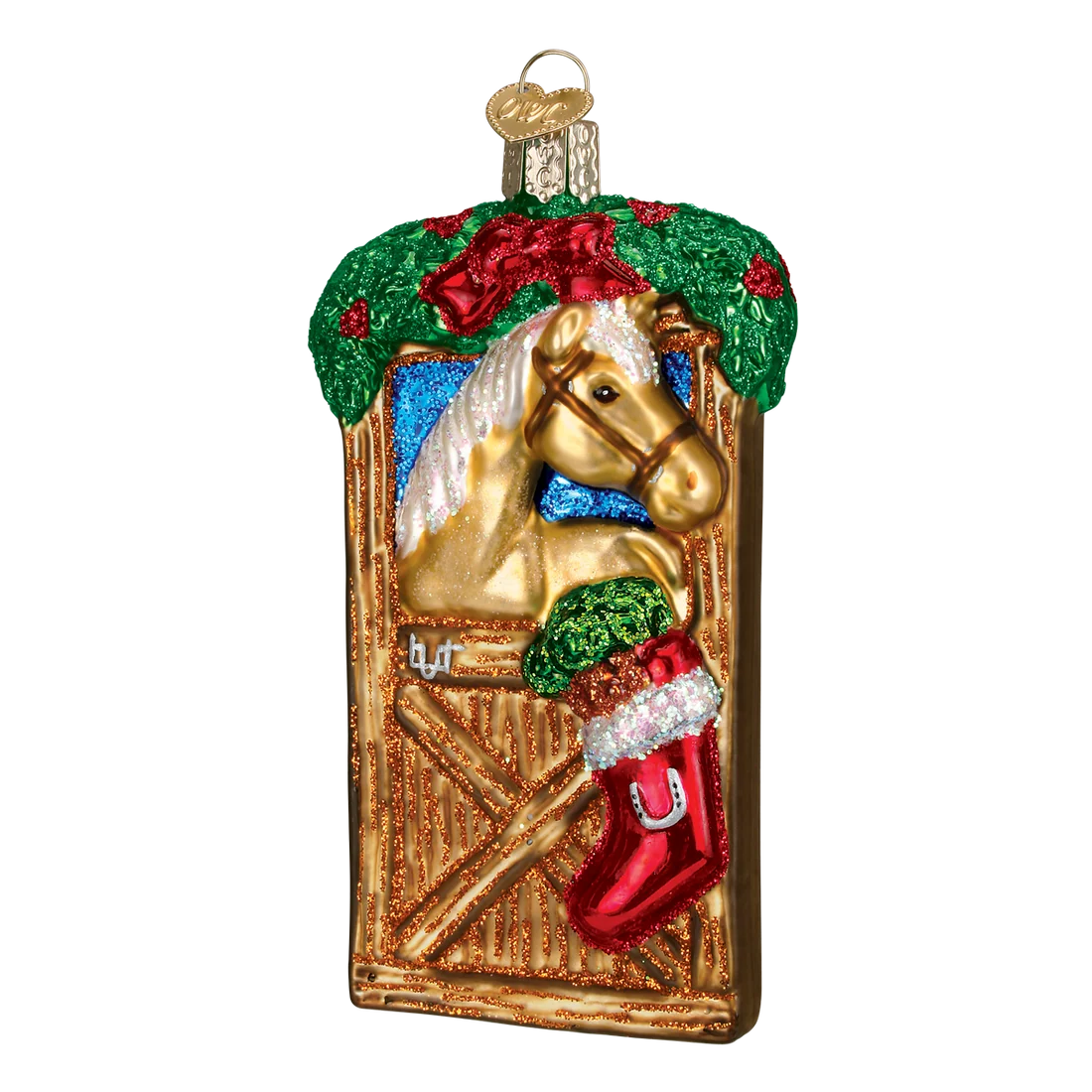 julekule-ornament-hest-stall-laget-i-glass