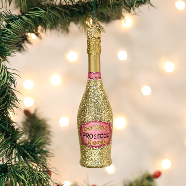julekule av prosecco flaske - gull farget med glitter