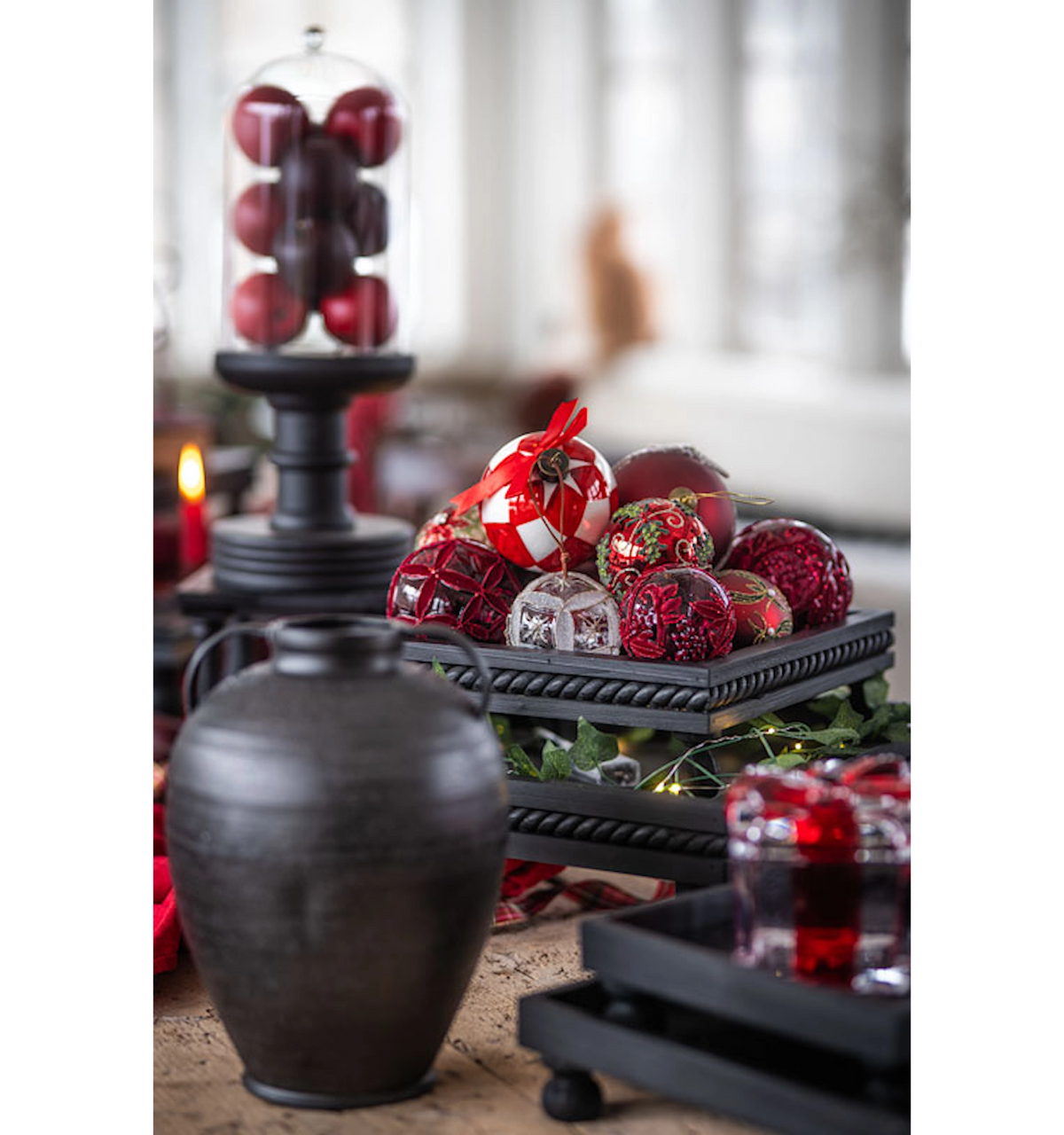 Julekule Glass, Rød 8cm - 4pk